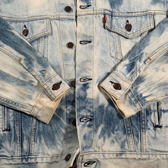 Levis Denim Jacket Adult Large Blue Acid Wash Dark 70507-0214 Distressed 80s 90s - Picture 3 of 9